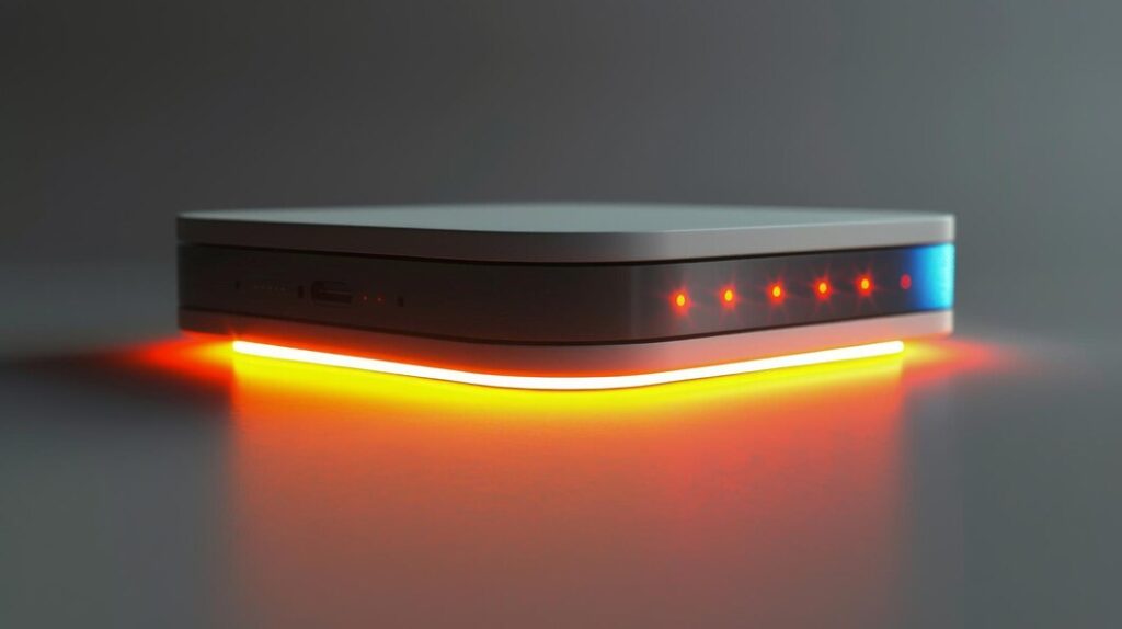 A white box illuminated by red and orange lights, showcasing the Superbox Ultra Elite and Vseebox V1 Max models.